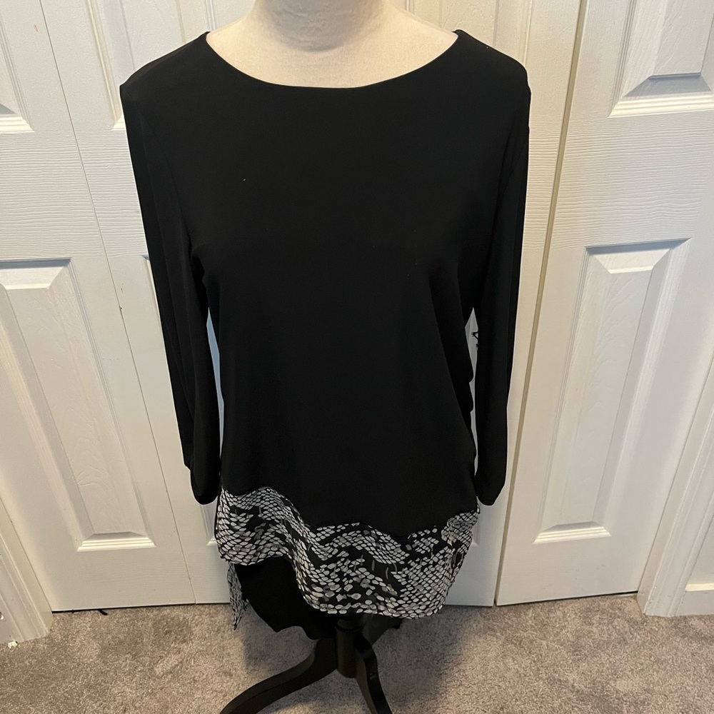 Joseph Ribkoff size 12 Black Long Sleeve Top with Patterned Hem